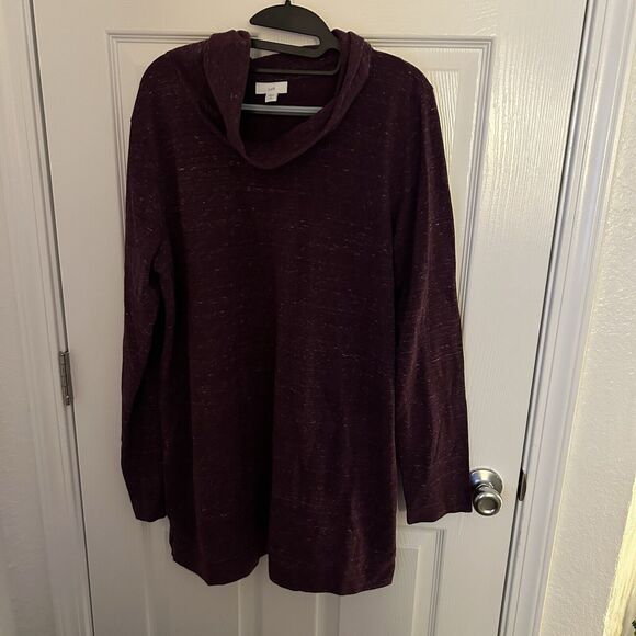 J Jill French Terry Purple Large Tall Cowl Neck Tunic - Picture 1 of 5
